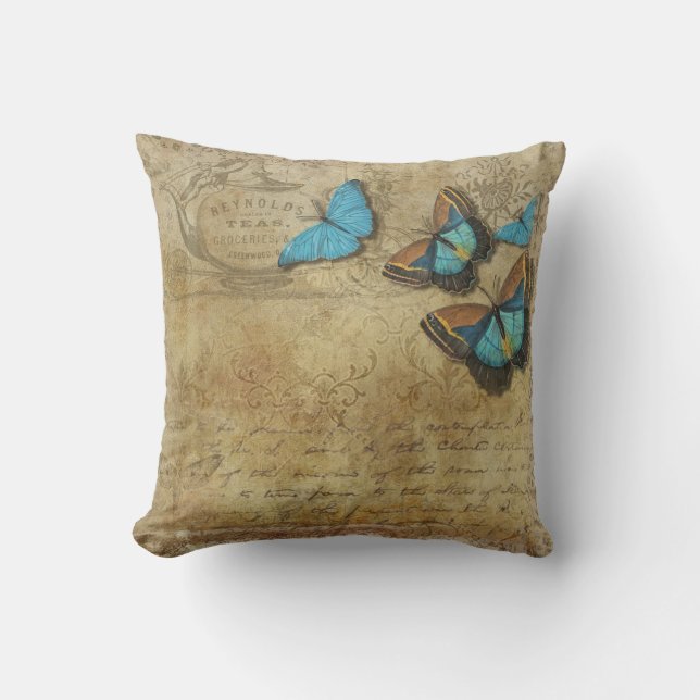 Vintage Script, with Butterflies. Cushion (Front)