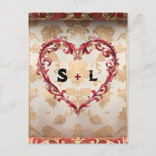 Vintage Scroll and  Ornate Heart Valentine's Day  Postcard