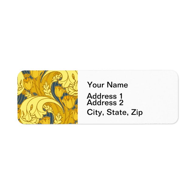 Vintage scroll Blue Gold Floral Pattern Art (Front)