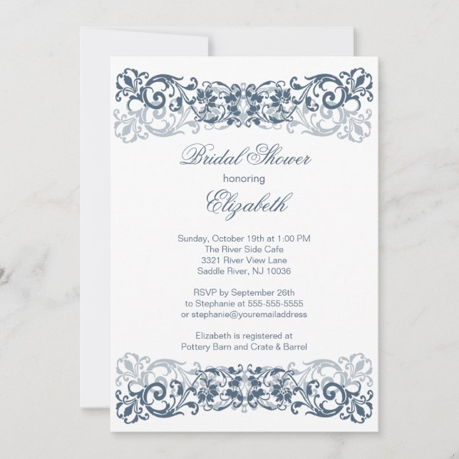 Vintage Scroll Bridal Shower Invitation Elegant (Front)