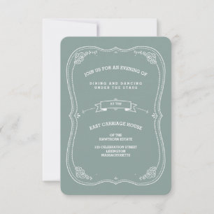 Vintage Scroll in Green Wedding Reception Card