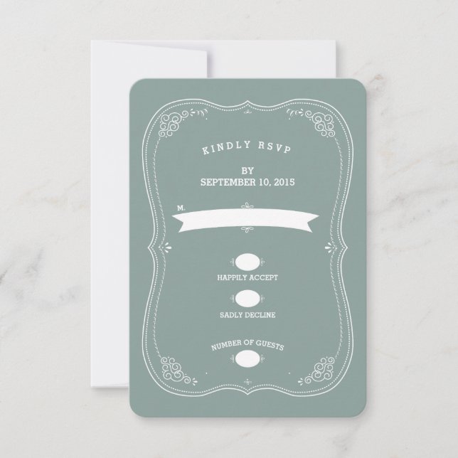Vintage Scroll in Green Wedding RSVP Response (Front)