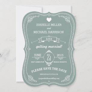 Vintage Scroll in Green Wedding Save the Date