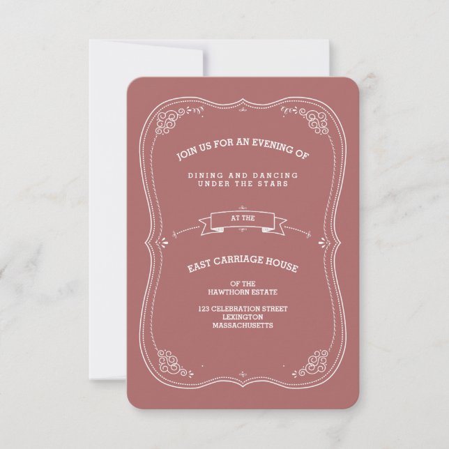 Vintage Scroll in Marsala Wedding Reception Card (Front)