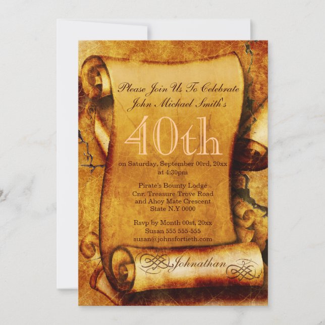 Vintage scroll parchment birthday PERSONALIZE Invitation (Front)