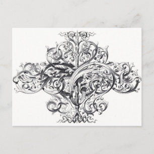 Vintage scroll typography design postcard