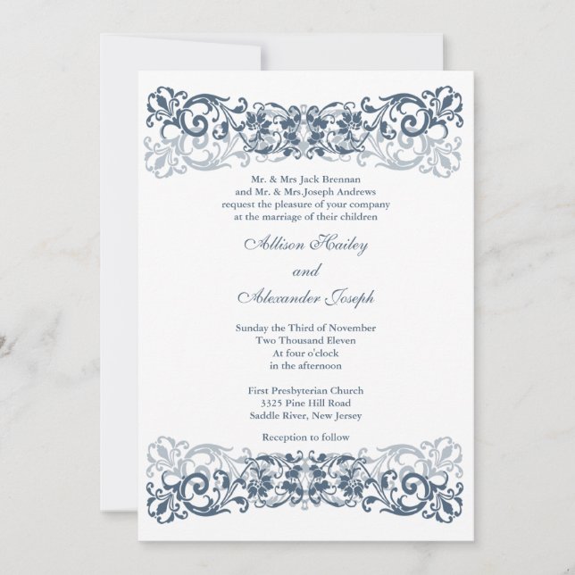 Vintage Scroll Wedding Invitation (Front)