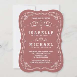 Vintage Scroll Wedding Invitation Marsala