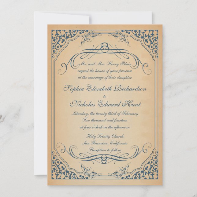 Vintage Scrolls Frame Wedding Invitation (Front)