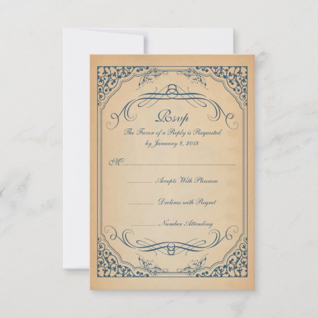 Vintage Scrolls Frame Weddong RSVP Card (Front)