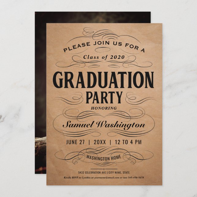 Vintage Scrollwork Graduation Party Invitations (Front/Back)