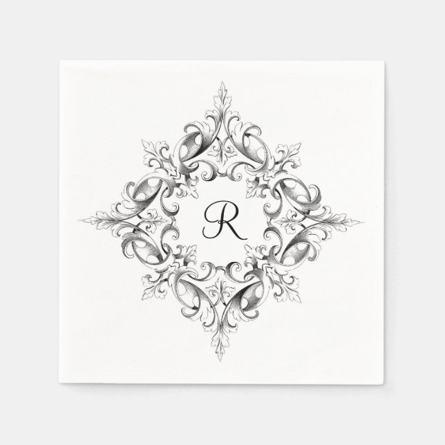 Vintage Scrollwork Monogram Napkins (Front)