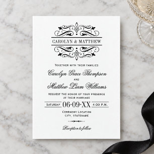 Vintage Scrollwork Monogram Wedding Invitation