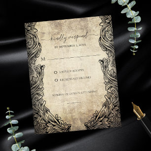 Vintage Scrollwork Rustic Beige Response Card
