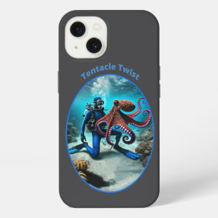Vintage SCUBA Diver Dancing with a Big Octopus URM iPhone 13 Case
