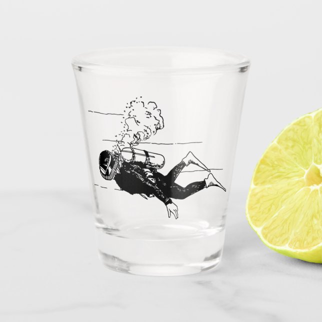 Vintage Scuba Diver Shot Glass (Front)