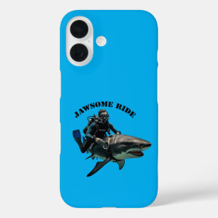 Vintage SCUBA Diving Diver Riding a Big Shark URM iPhone 16 Case
