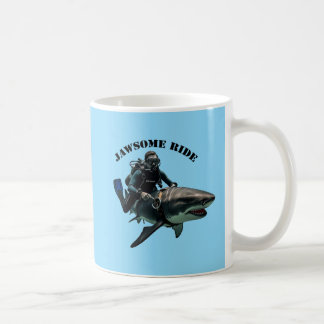 Vintage SCUBA Diving Diver Riding a Big Shark URM Coffee Mug