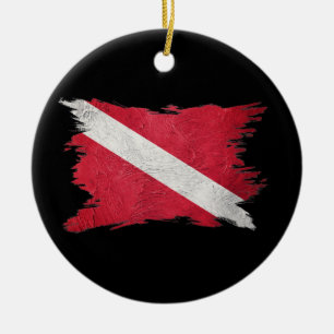 Vintage scuba flag, Brush stroke, Diver down flag Ceramic Tree Decoration