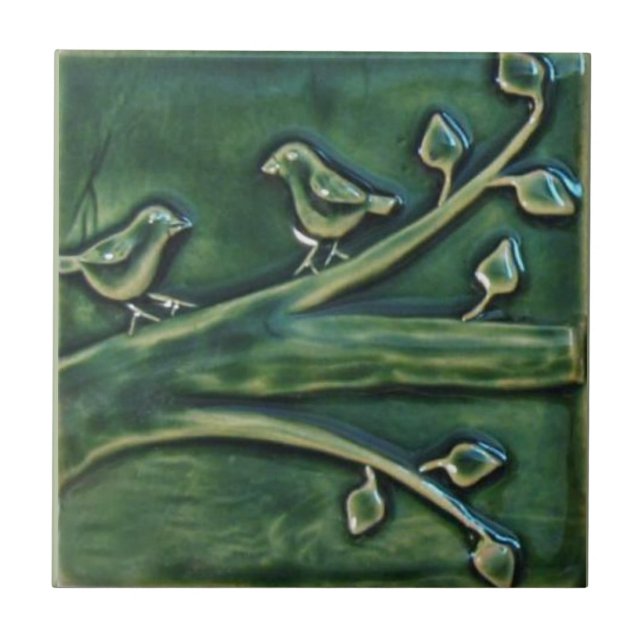 Vintage Sculptural Birds Upon Branches Tile (Front)