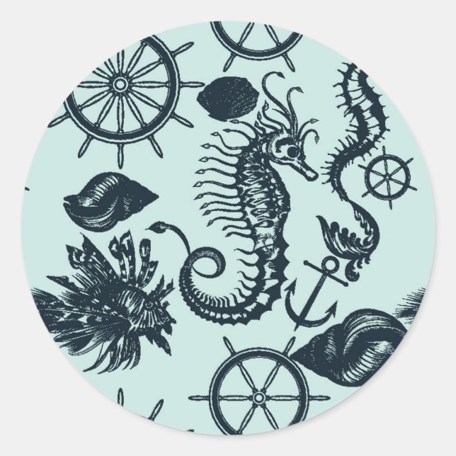 Vintage Sea Animal Pattern Classic Round Sticker (Front)