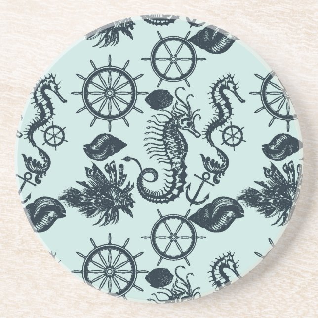 Vintage Sea Animal Pattern Coaster (Front)