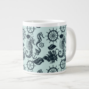 Vintage Sea Animal Pattern Large Coffee Mug