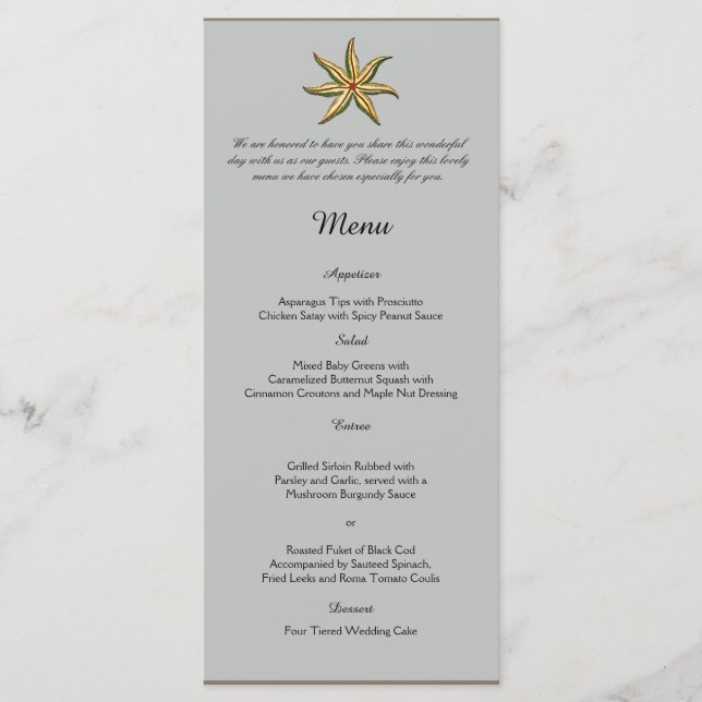 Vintage Sea Animals Beach Wedding Menu (Front)