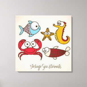 Vintage Sea Animals Canvas Print