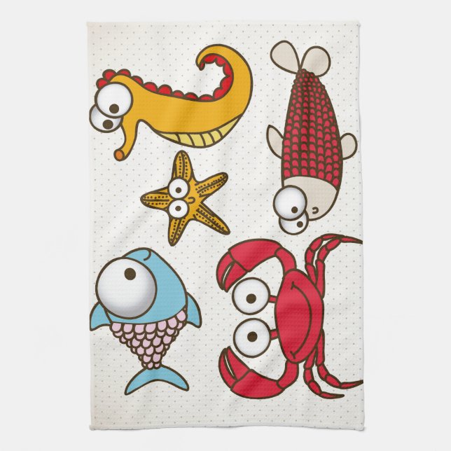 Vintage Sea Animals Kitchen Towel (Vertical)