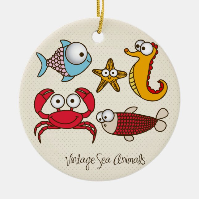 Vintage Sea Animals Ornament Round (Front)