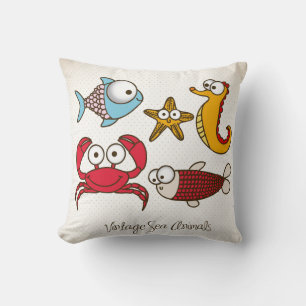 Vintage Sea Animals Pillow