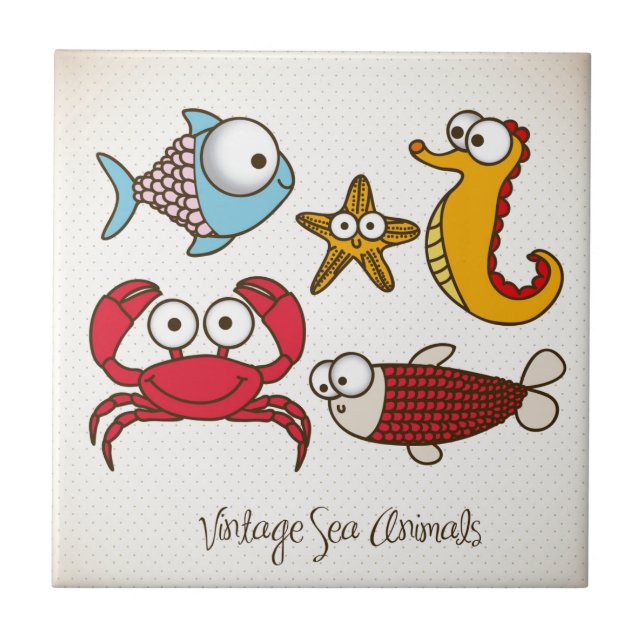 Vintage Sea Animals Tile (Front)