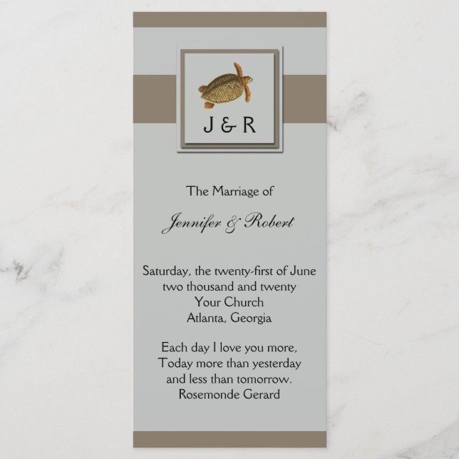 Vintage Sea Animals Wedding Program Programme (Front)