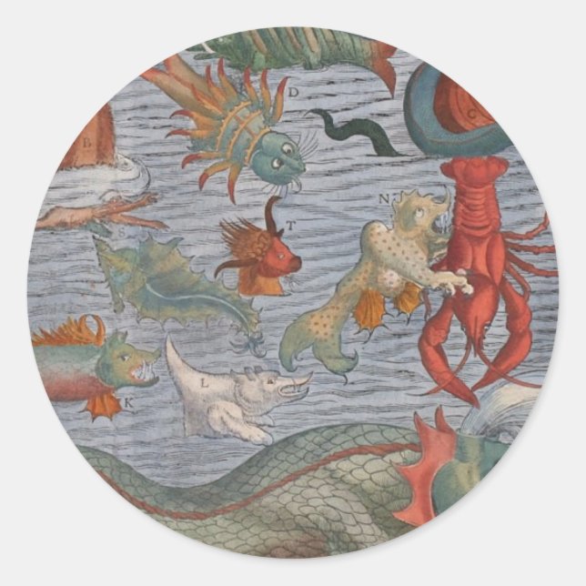 Vintage Sea Creature Painting Classic Round Sticker (Front)