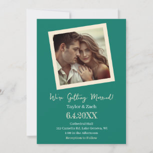Vintage Sea Foam Green & Cream Retro Photo Wedding Invitation