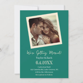 Vintage Sea Foam Green & Cream Retro Photo Wedding Invitation