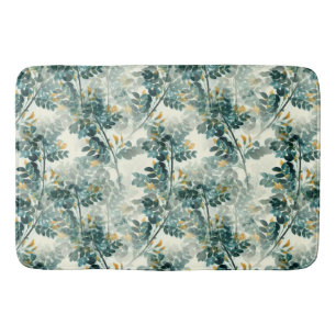 Vintage Sea Green Foliage Leaves Elegant Pattern Bath Mat