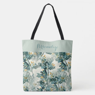 Vintage Sea Green Foliage Leaves Elegant Pattern Tote Bag