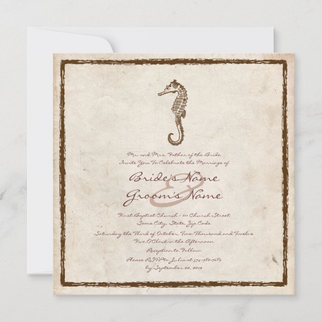 Vintage Sea Horse Beach Wedding Invitation (Front)