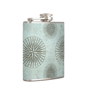 Vintage Sea Shanty   Steampunk Compass Ephemera Hip Flask