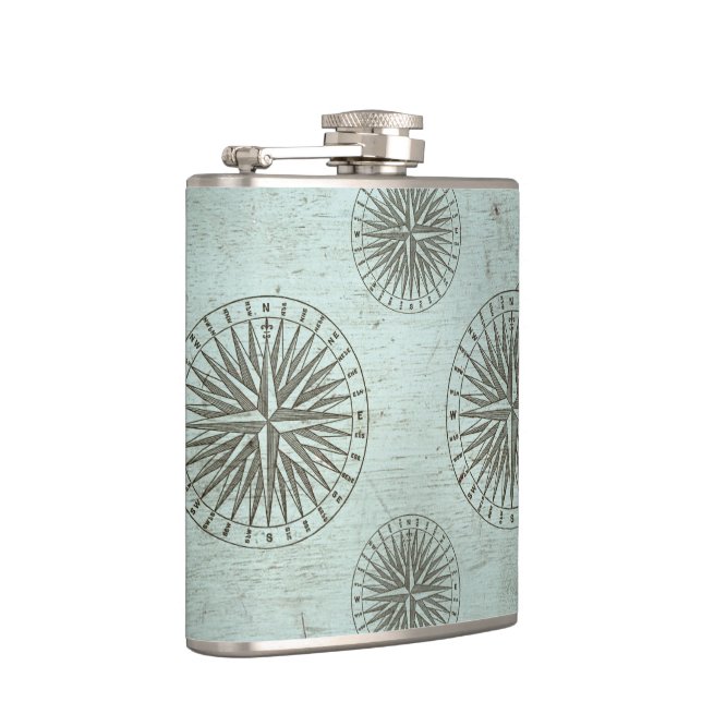 Vintage Sea Shanty | Steampunk Compass Ephemera Hip Flask (Right)
