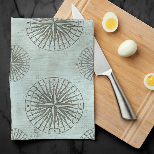 Vintage Sea Shanty   Steampunk Compass Ephemera Tea Towel