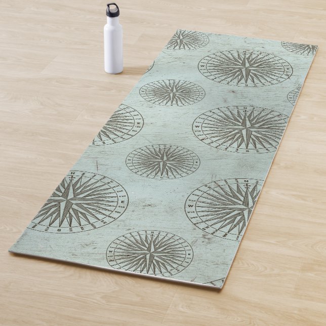 Vintage Sea Shanty | Steampunk Compass Ephemera Yoga Mat (In Situ)