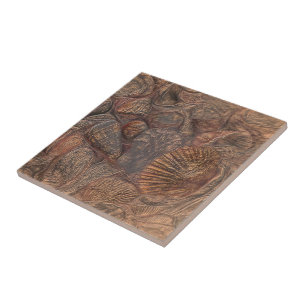Vintage Sea Shells Ocean Beach Brown Nautical Tile