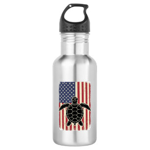Vintage Sea Turtle American Flag Patriotic Shirt D 532 Ml Water Bottle