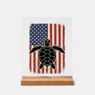 Vintage Sea Turtle American Flag Patriotic Shirt D Acrylic Sign