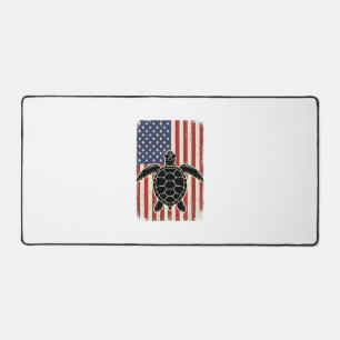 Vintage Sea Turtle American Flag Patriotic Shirt D Desk Mat