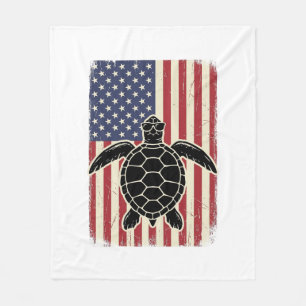 Vintage Sea Turtle American Flag Patriotic Shirt D Fleece Blanket