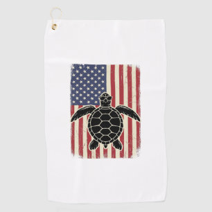 Vintage Sea Turtle American Flag Patriotic Shirt D Golf Towel